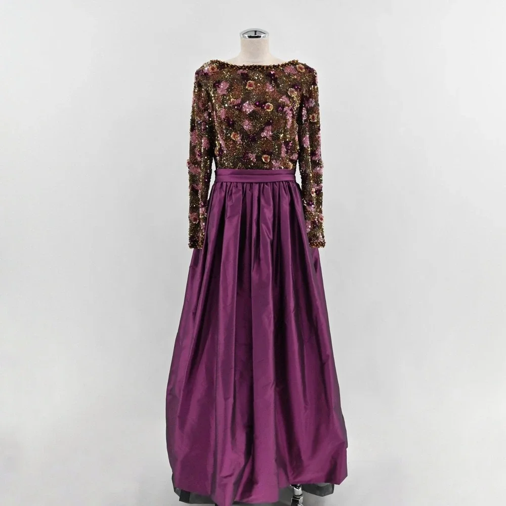 Victoria Royal Beaded Dress Womens 10 Silk Gown‎ Purple Taffeta Bow Vintage 60s